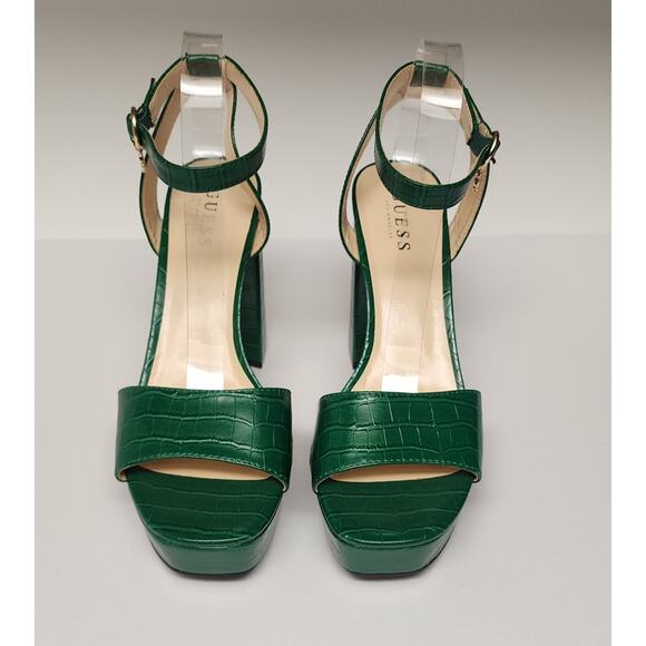 Guess Wgrestore-R Green Faux Leather Ankle Strap Platform Block Heel Sandals 11M - Picture 4 of 12